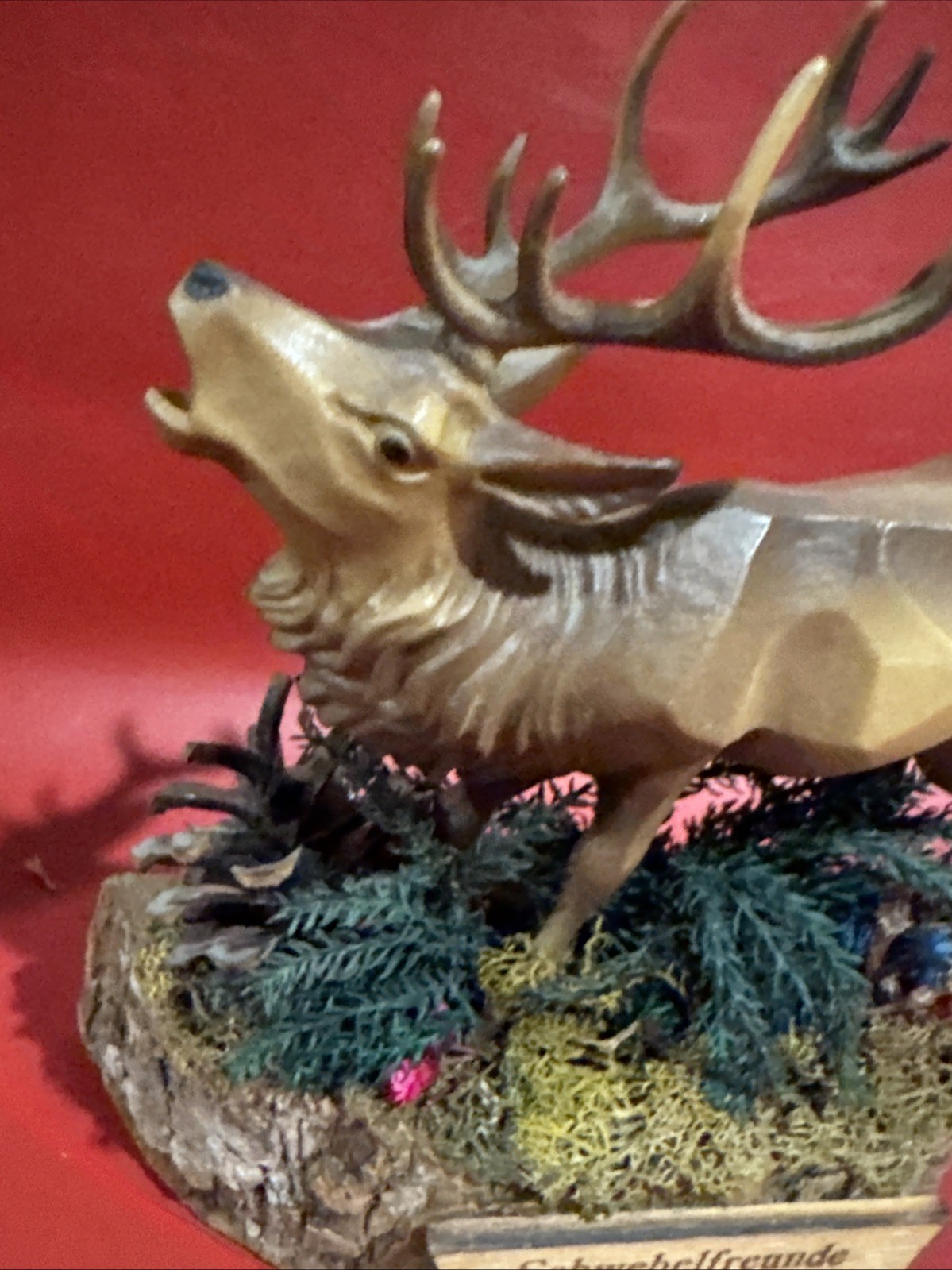 VTG Hand Carved Solid Wood Folk Art Sculpture – Deer Neunkirchen 1979