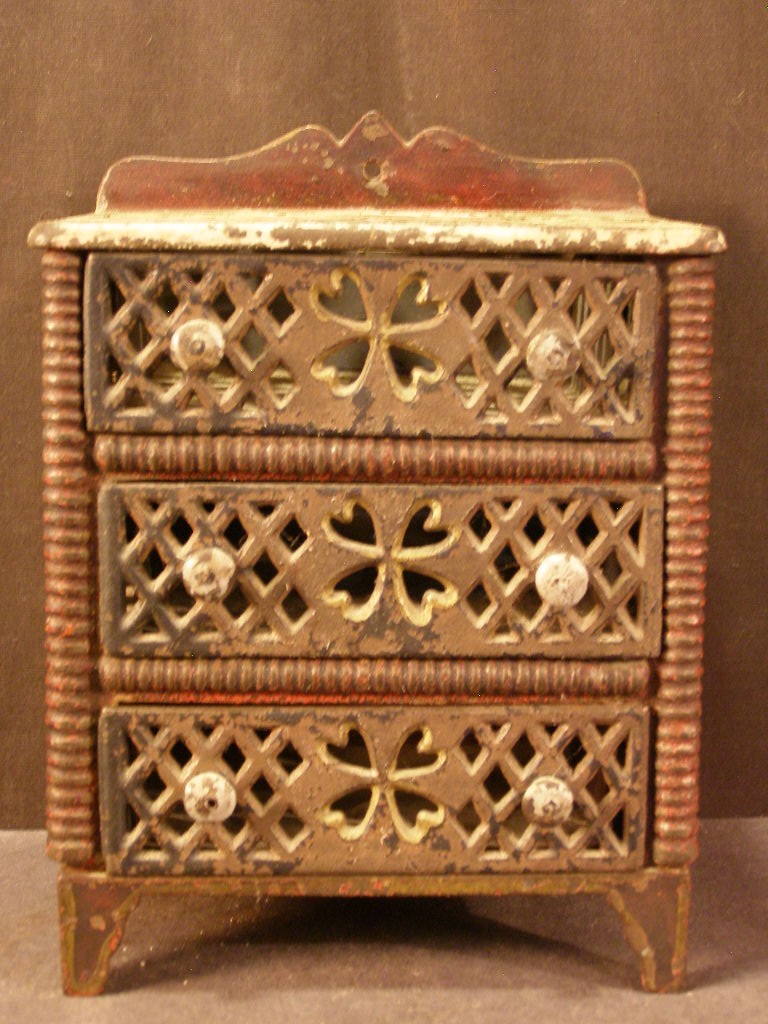 RARE Antique J & E Stevens Cast Iron Doll House Chest Dresser TOY Furniture ORIG
