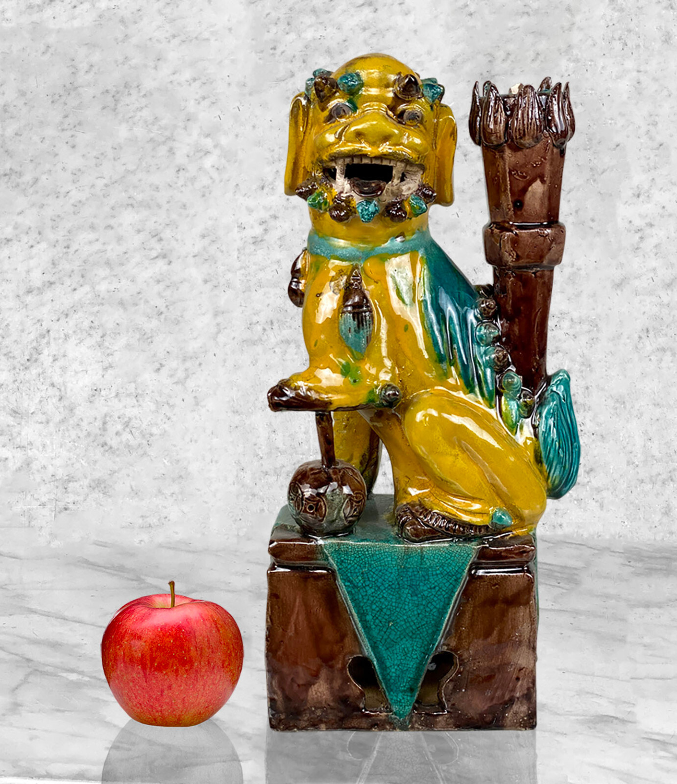 Vintage Chinese Majolica Porcelain Foo Dog Sculpture