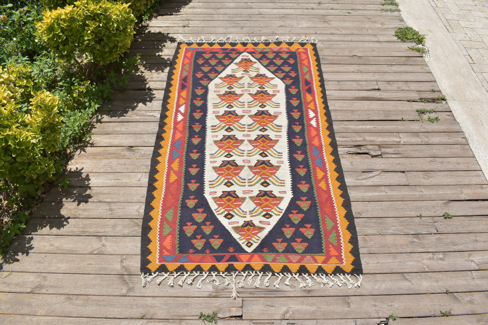 Kilim Rug 38”x67” Handwoven Anatolian Senneh Unusual Pink Rug Kilim 99x173cm