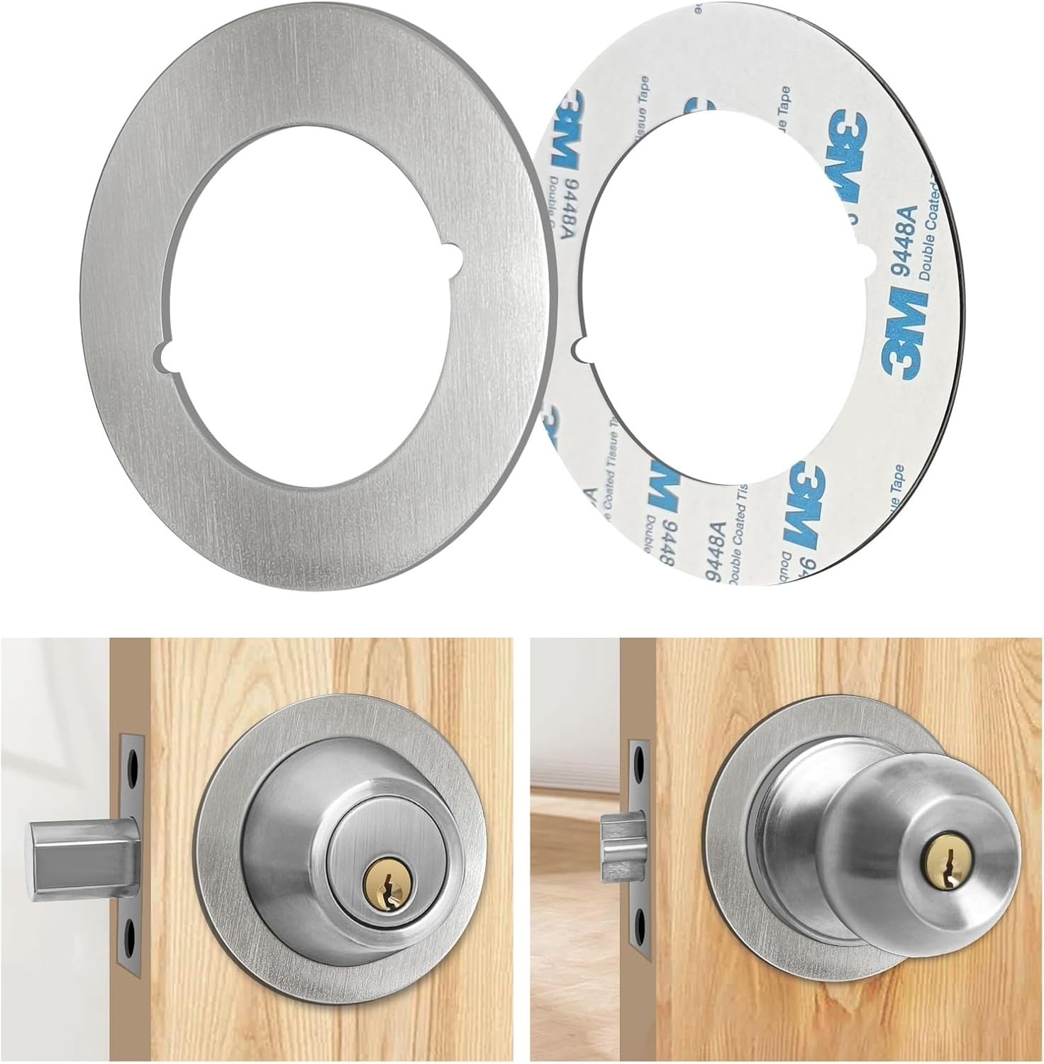 Door Knob Backing Plates Round Version, Satin Nickel, Thick, Door Reinforceme…