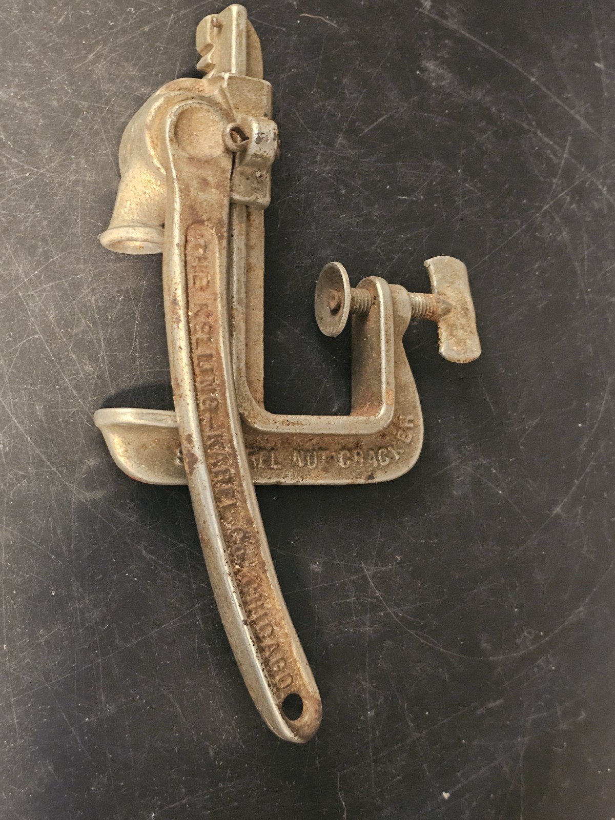 Antique Kelling-Karel Co Squirrel Ratcheting Nut Cracker 1913 Patent Chicago USA