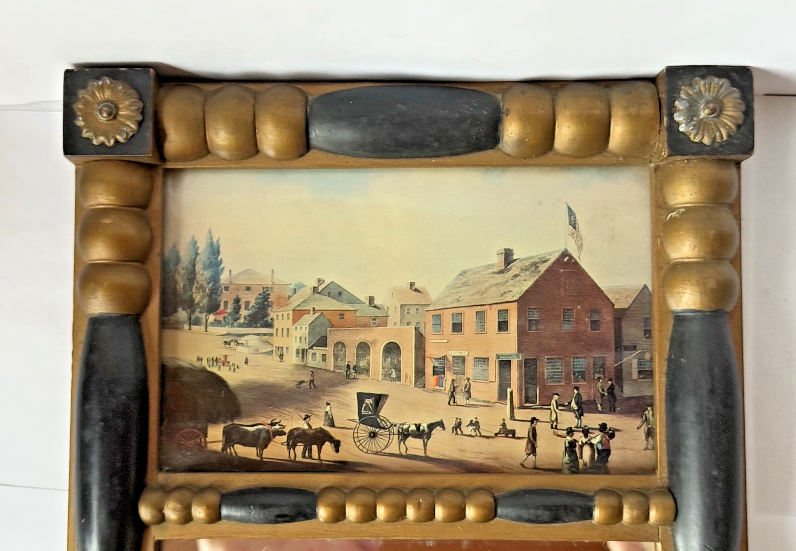 Antique Mirror Gilt Wood Ebonized Painted Scene New Bedford Mass 7″ x 14