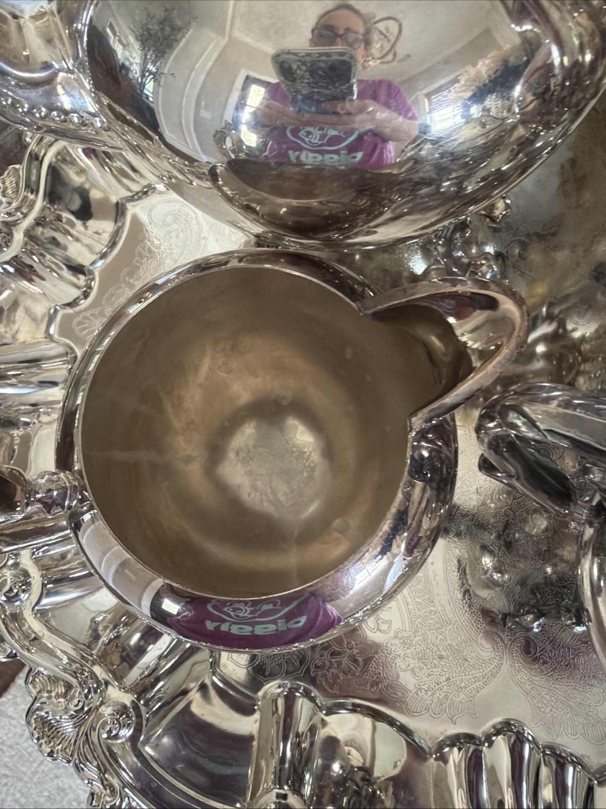 Birmingham Silver Tea Set 4 Pc w/ Large Ornate Tray Silverplate