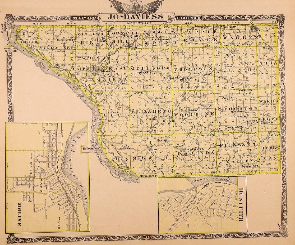 1876 County Map, JO-DAVIESS, ILLINOIS / CARROLL on Reverse (14×17)-#005