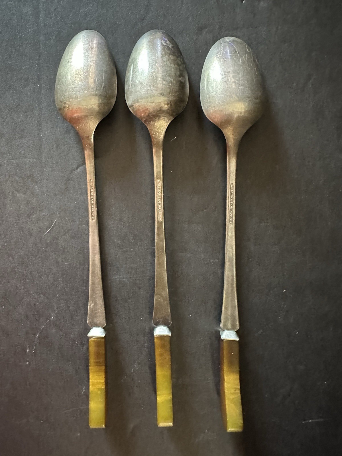 Vintage Wallingford Silverplate Bakelite Handle 8″ Ice Tea Spoons Set of 3