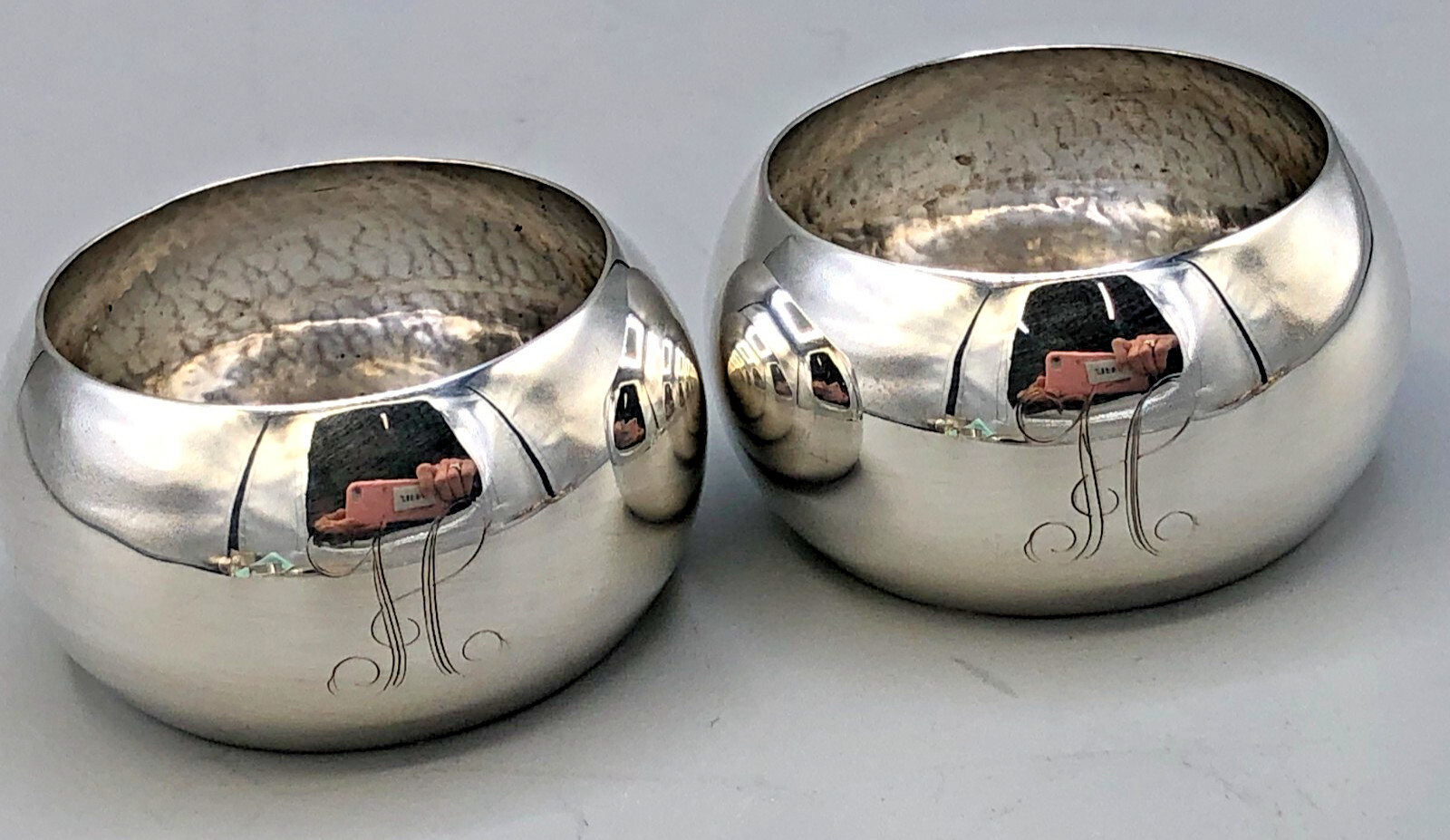 Pair of Vintage Sterling Silver Napkin Rings 1″ wide, monogrammed H