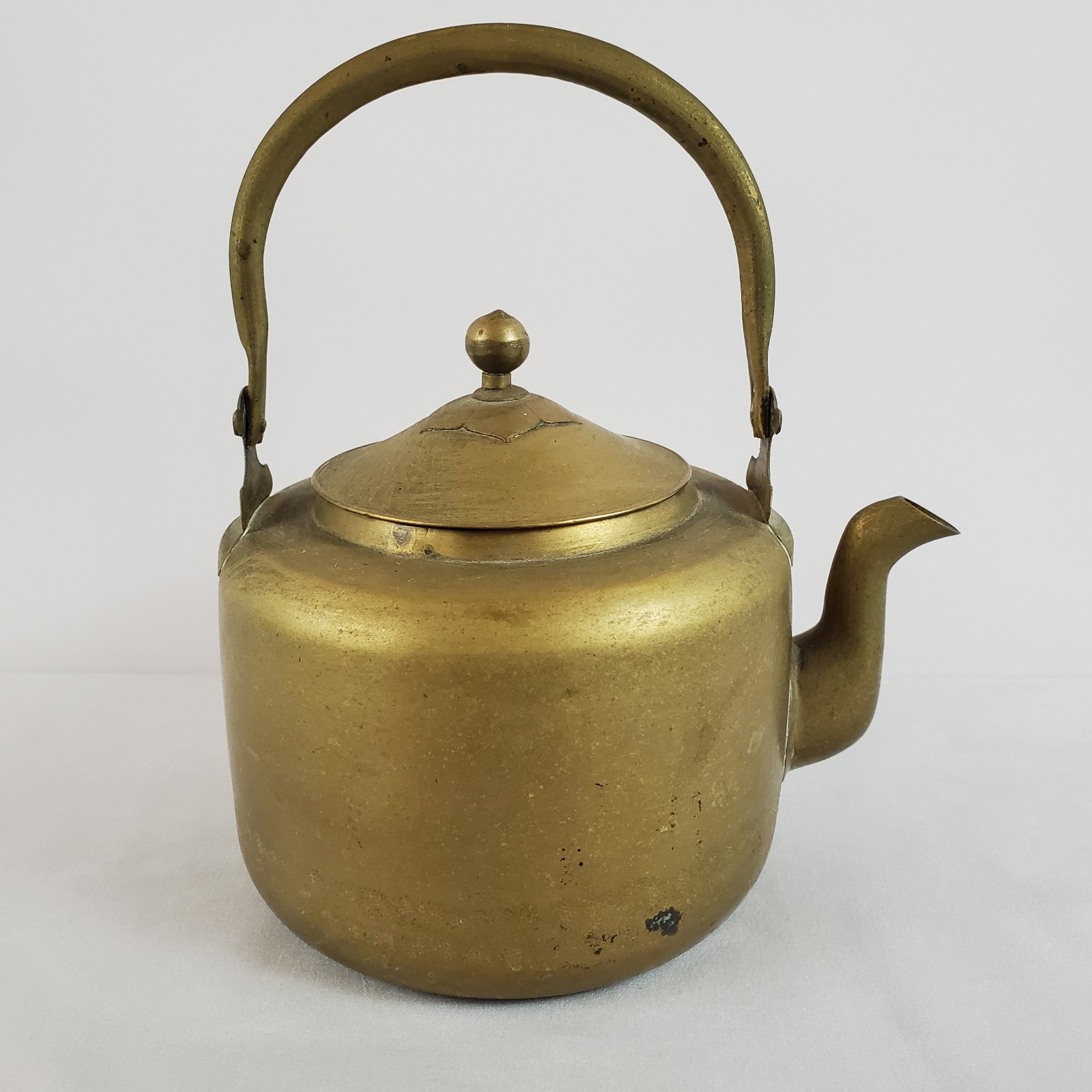 Chinese Brass Tea Kettle Teapot w/ Handle & Lid 4″ Antique Home Kitchen Ware VTG