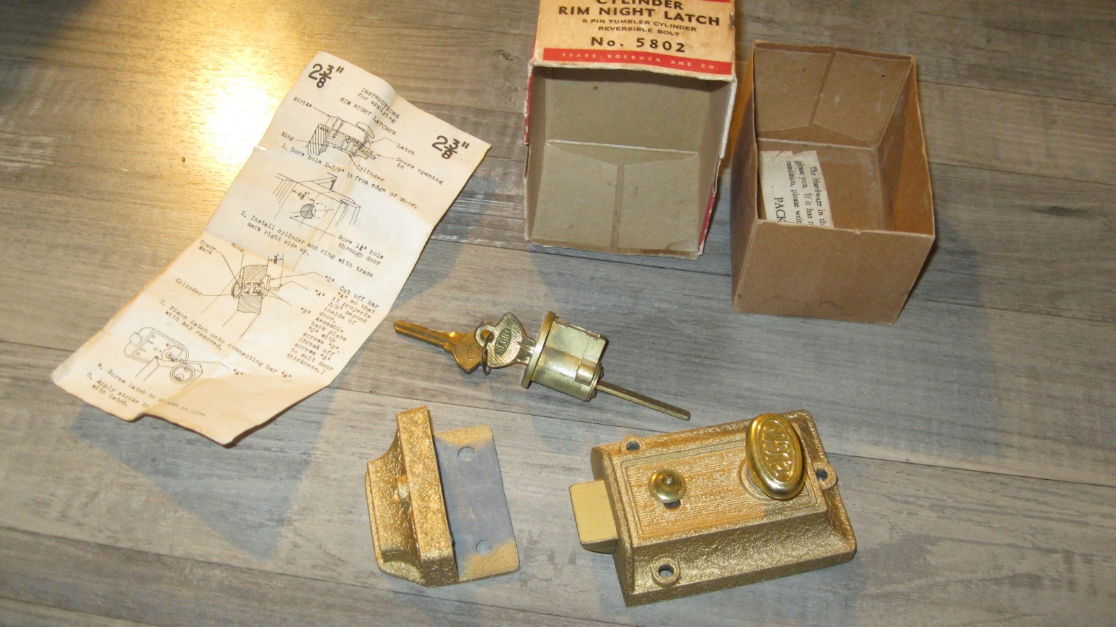 Vintage Elgin Cylinder Rim Night Latch Number 5802 Door Lock Kit Missing Parts