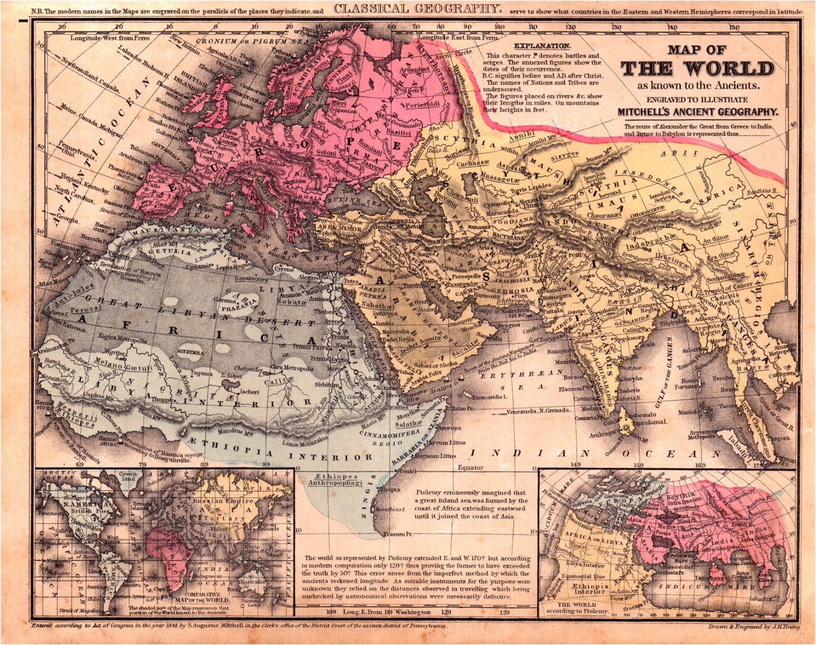 1856 Map of World Known to Ancients – Antique Classical Geography Hand-Colored