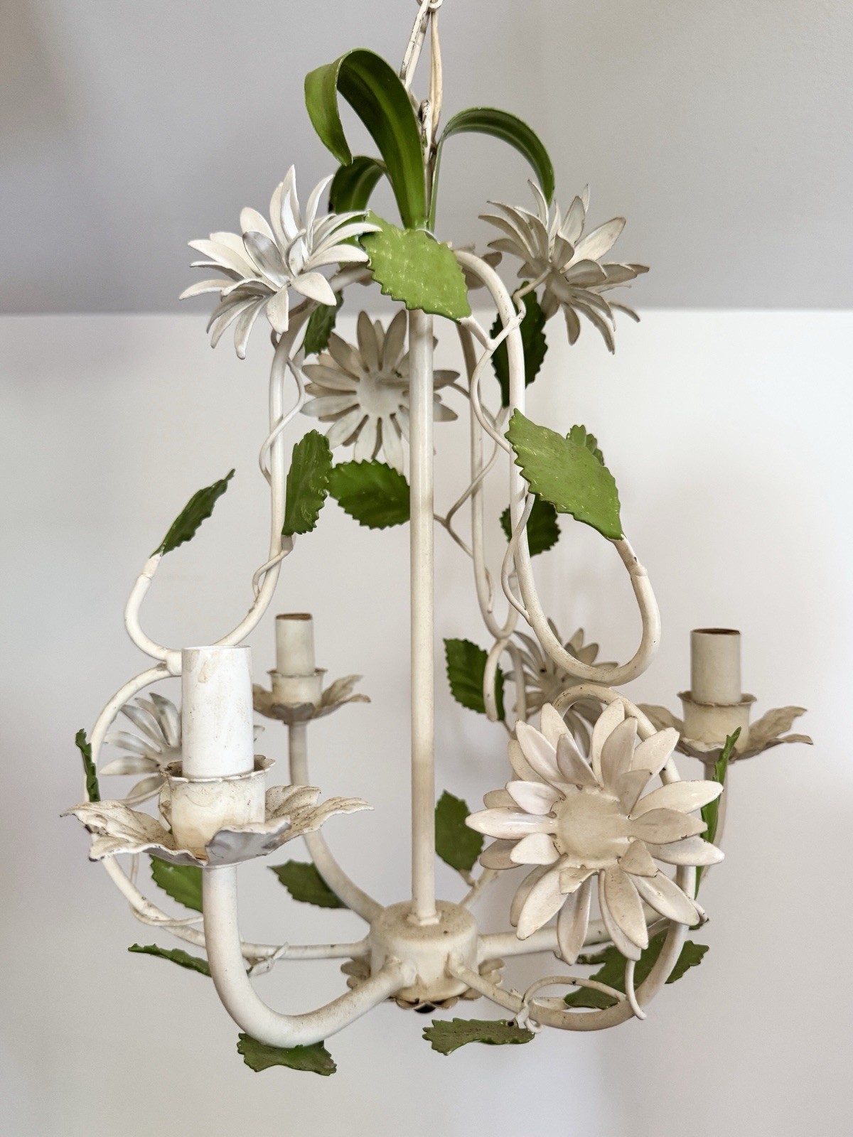 Italian Tole Chandelier, 3-Light Hardwired Indoor