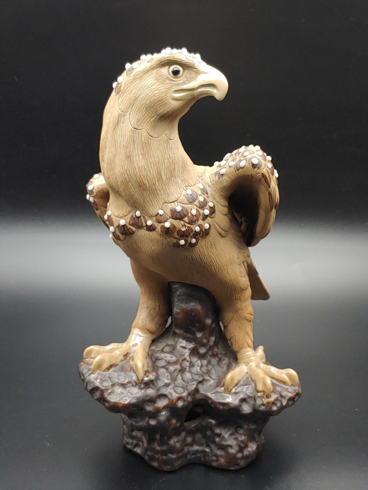 紫砂珍珠釉雕塑雄鹰 Vintage Chinese Yixing Purple Clay Zisha Sculpture Eagle Glazed Statue