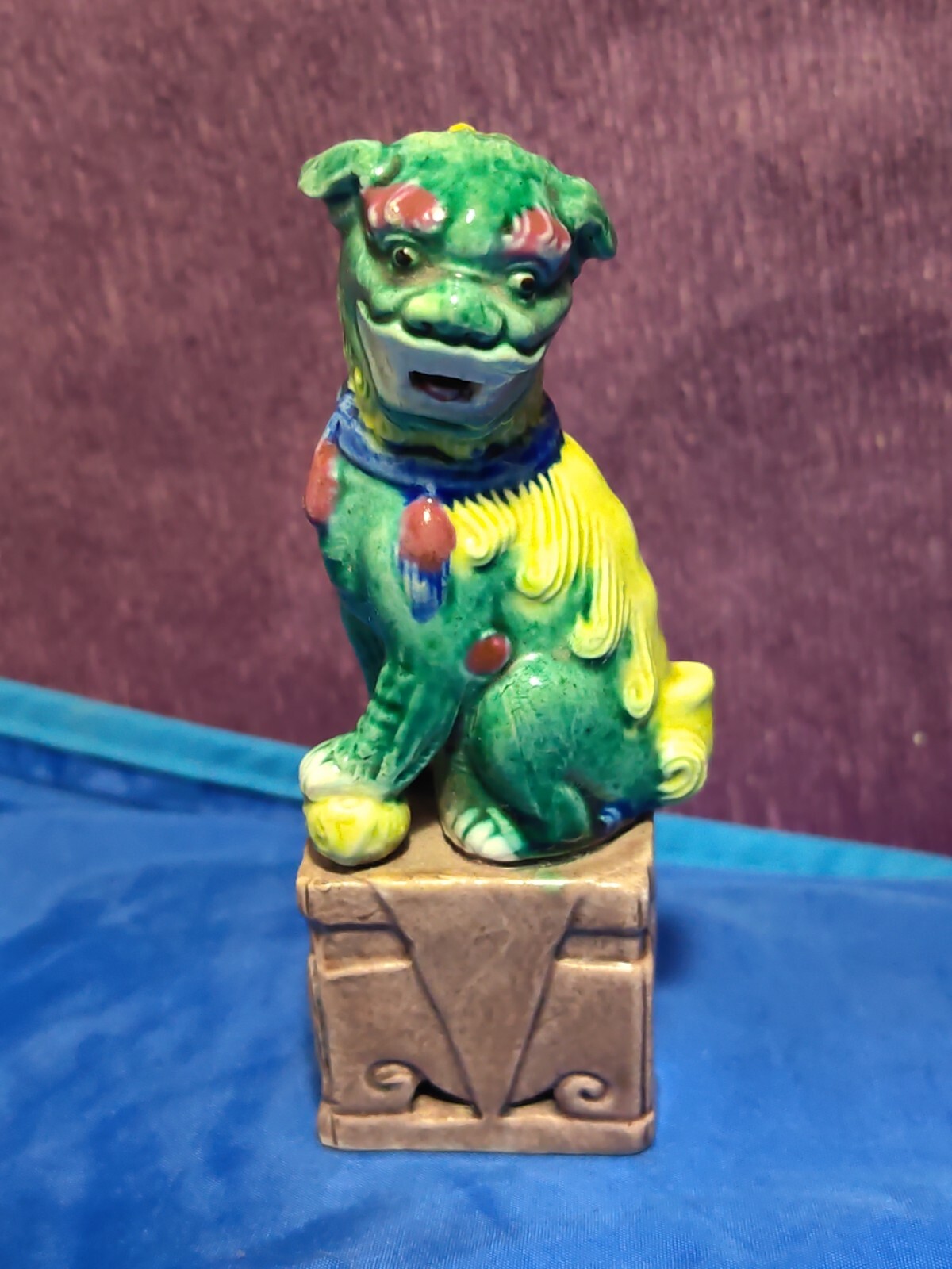 CHINESE PORCELAIN FOO DOG GREEN AND YELLOW 11cm 4.25″ #2