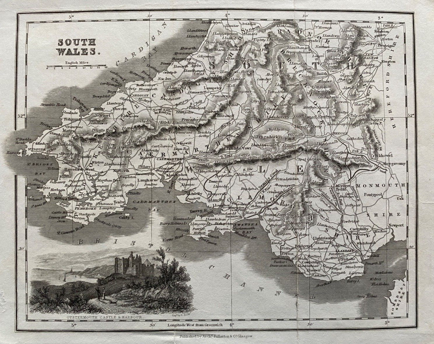 1833 Antique Map; South Wales by Robert Scott