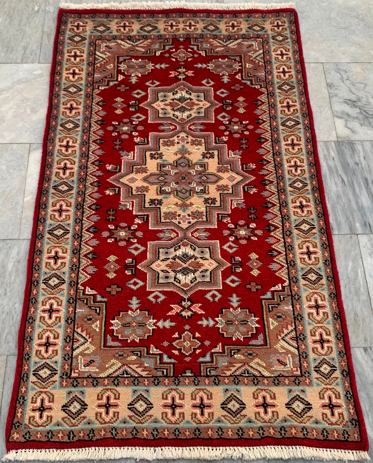 Vintage Afghan Hand-Knotted: Bokhara Wool Area Rug, Traditional Carpet (3×4 ft.)