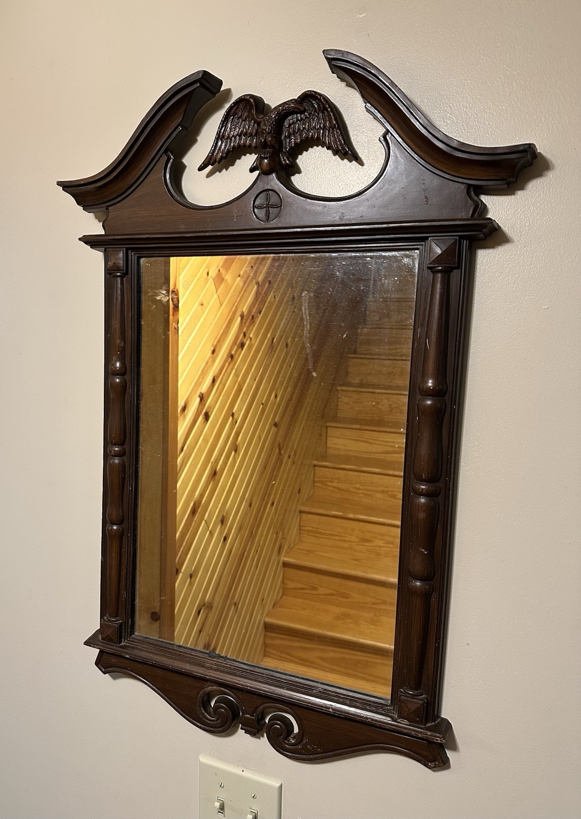 Vintage Turner Federal Style Wall Mirror Carved Eagle Brown Frame MCM