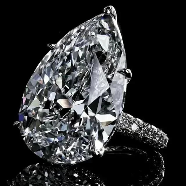 4Ct Pear Cut Simulated Diamond Solitaire Engagement Ring 14K White Gold Plated