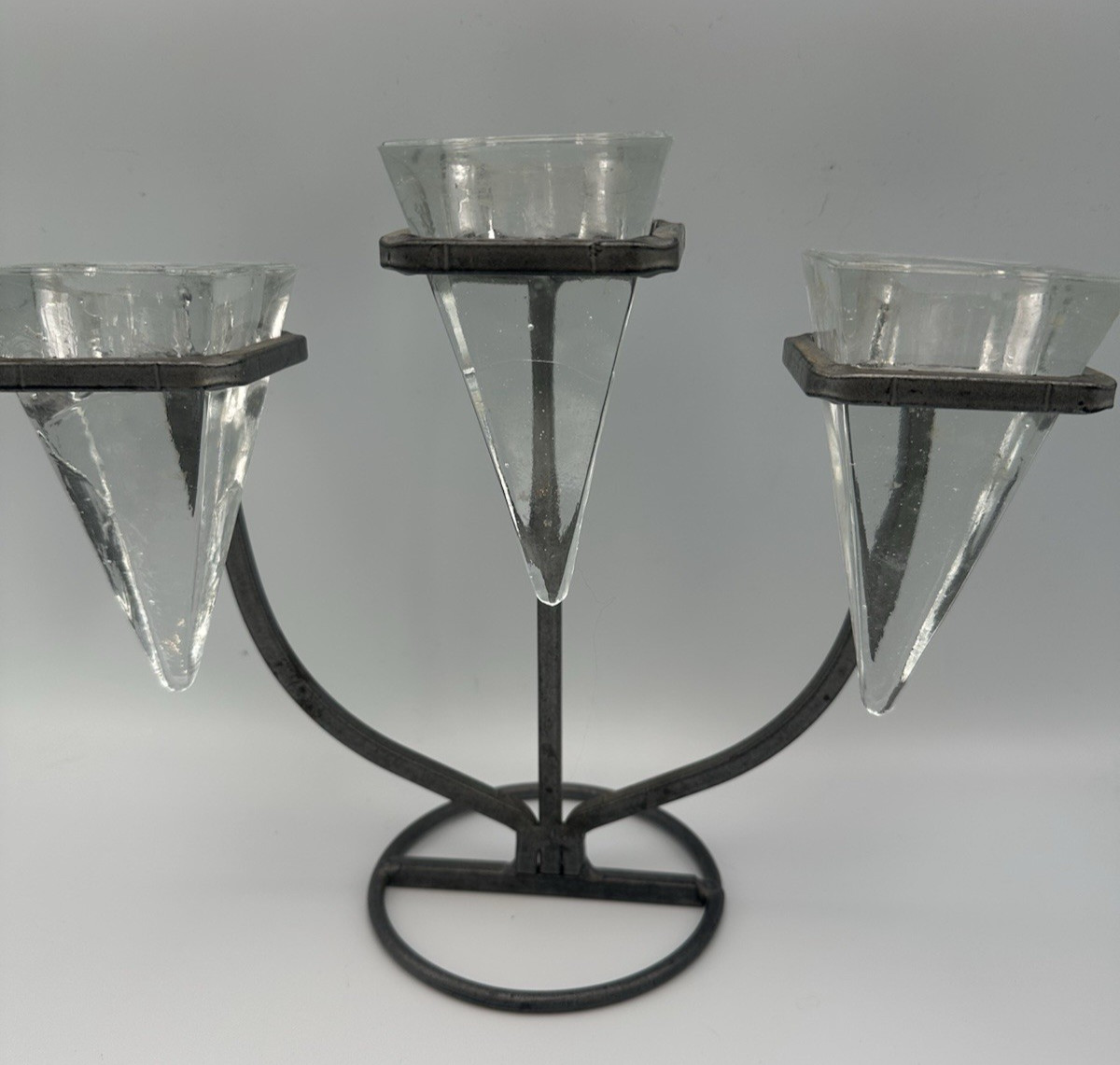Metal And Glass Candle Holder Cone Shaped Holders 8.75″
