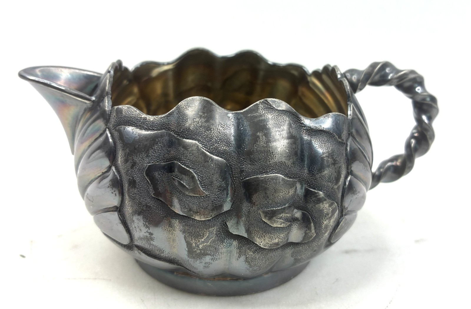 Derby Silver Co Creamer Victorian Repousse American Aesthetic Movement Shell