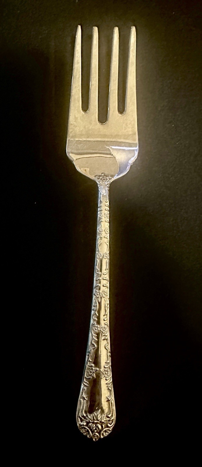 VTG WM Rogers & Sons 1950s Enchanted Rose Silverplate Cold Meat Serving Fork 9″