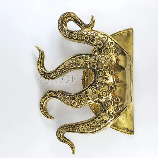 Large Octopus Brass Door Pull Handle 18” Polished Solid Brass Tentacle Grab