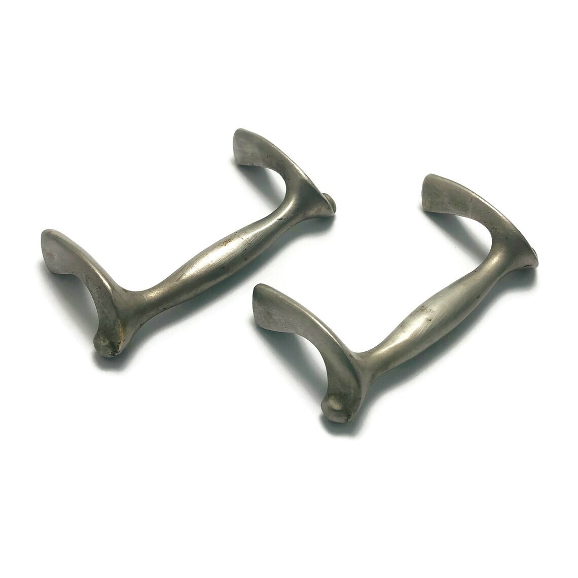 Pair of Vintage MCM Drawer Pulls 2.5″ Centers Tray Silver Furniture Handles Z1