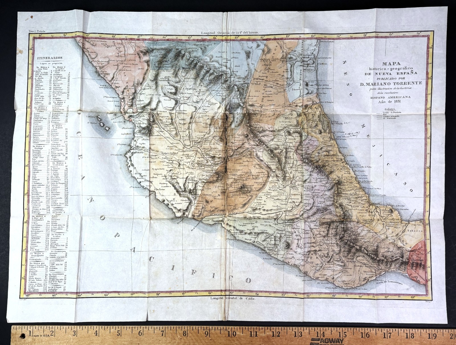 RARE – 1831 Folding Pocket Map- Mexico – New Spain- Mariano Torrente- Revolution
