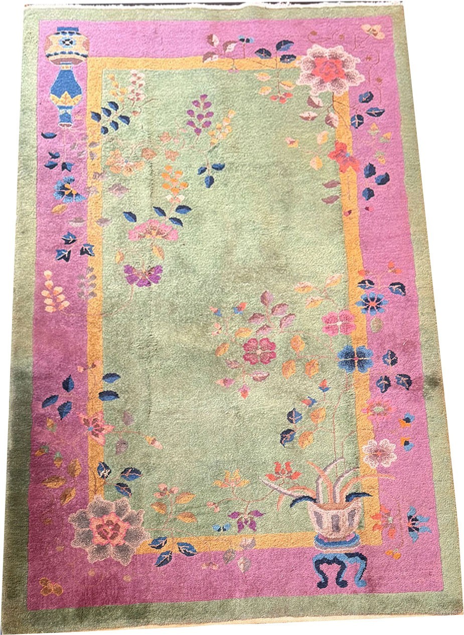 A Must see Antique 4′ x 7′ Art Deco Chinese Rug Circa 1920