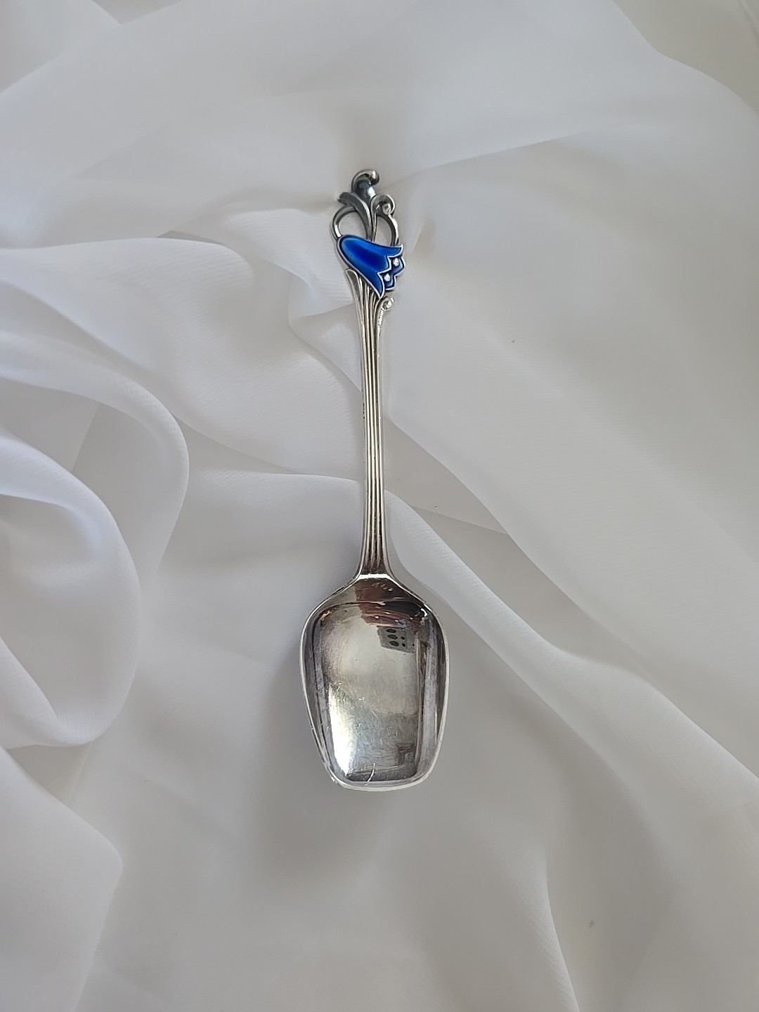 Norway Th Marthinsen Jam Spoon Blue Bell Flower Sterling Silver