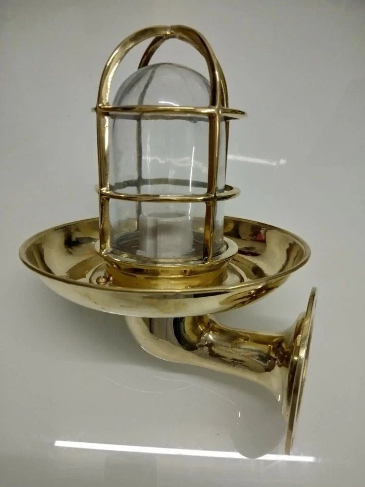 Set of 4 Nautical Brass Bulkhead Wall Sconce Lights with Shade – Marine Style