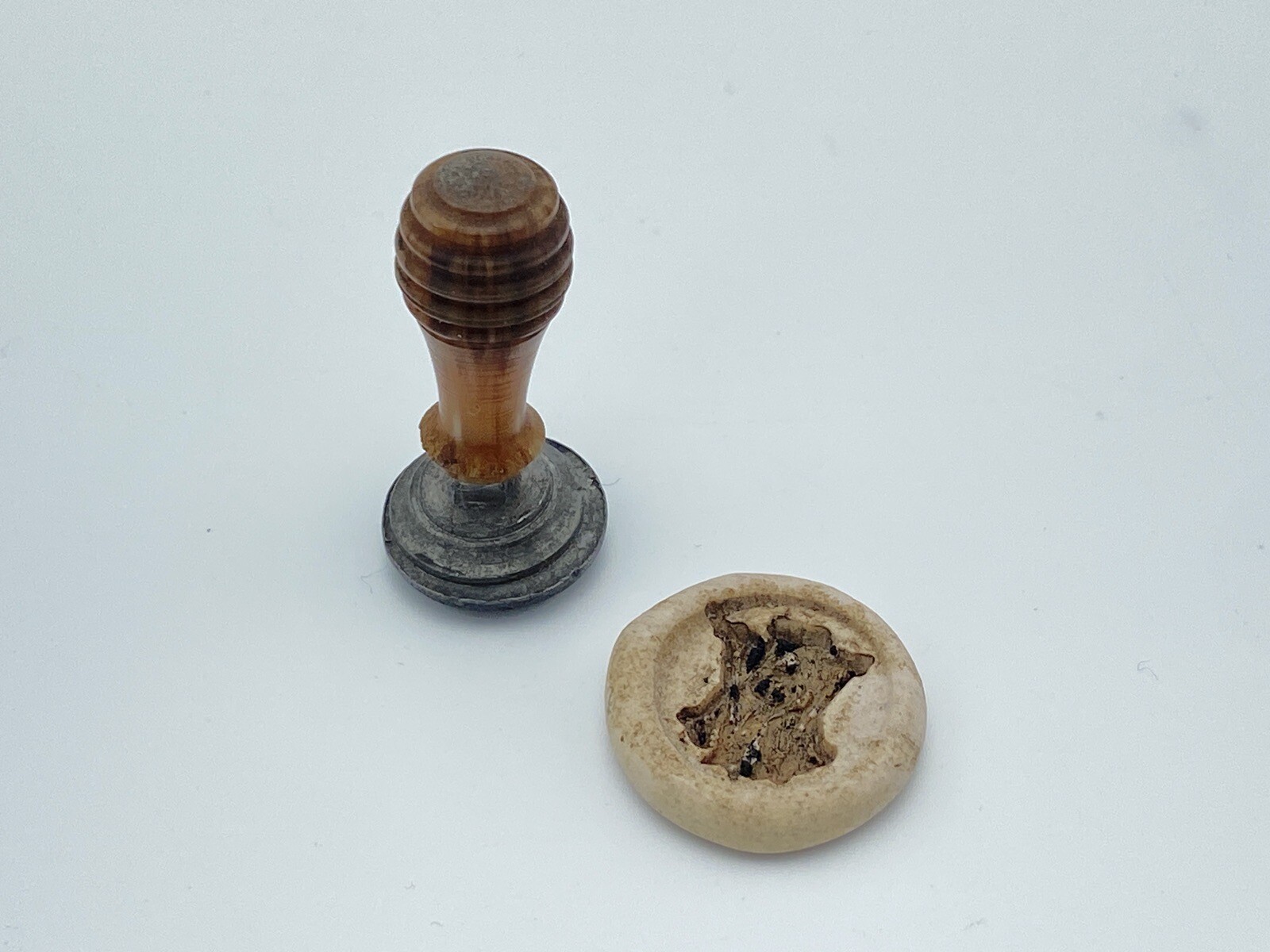 19th Century Miniature Desk Seal Monogram Matrix Horn Handle