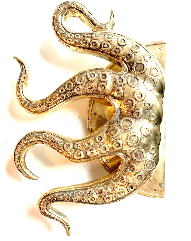 Large Octopus Brass Door Pull Handle 18” Polished Solid Brass Tentacle Grab