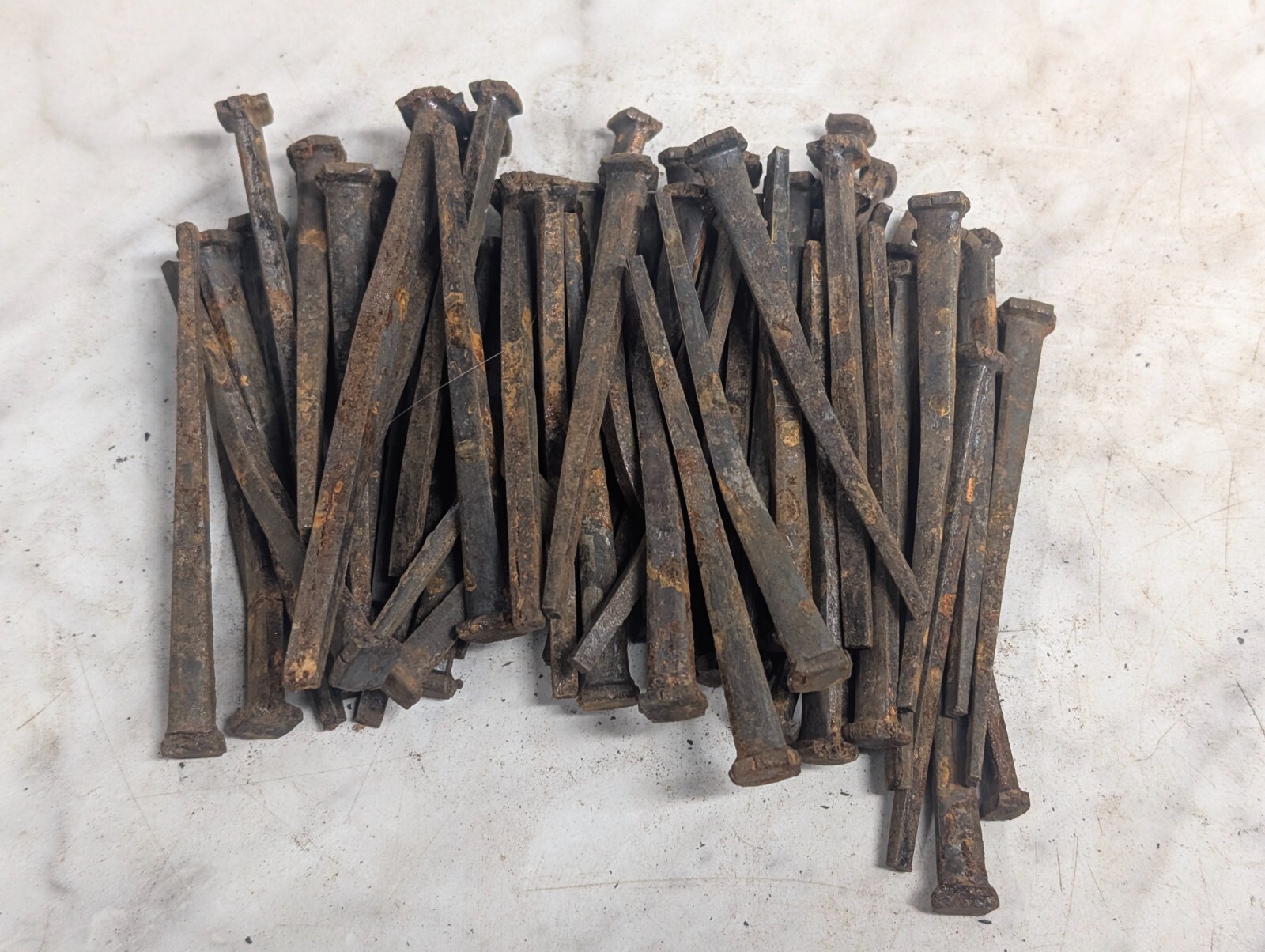 Lot QTY 5 Antique ~3″ long square cut nails Steel Iron Blacksmith DIY Metal Art