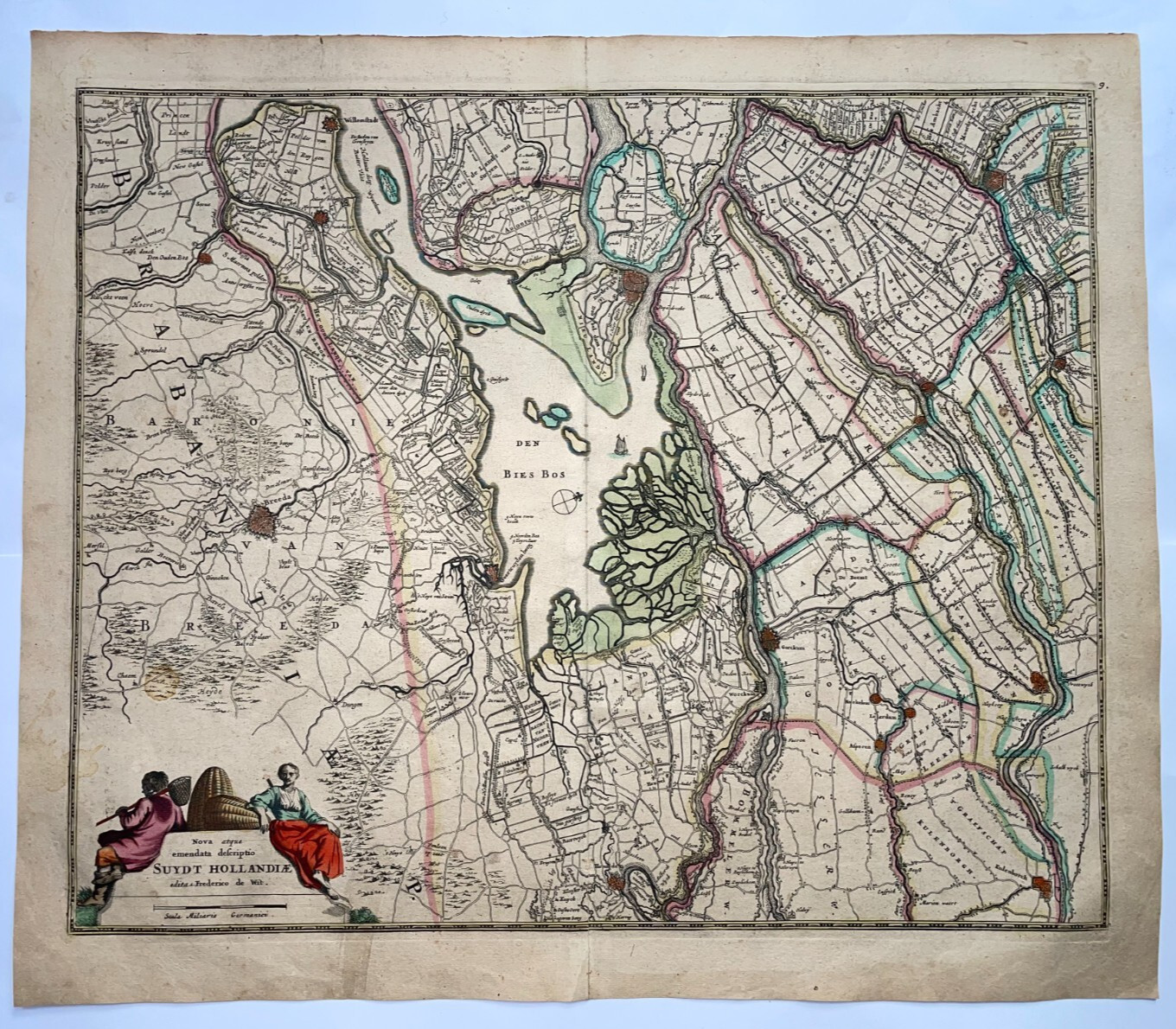 SOUTHERN NETHERLANDS c. 1680 FREDERIK DE WIT LARGE ANTIQUE MAP 17TH CENTURY