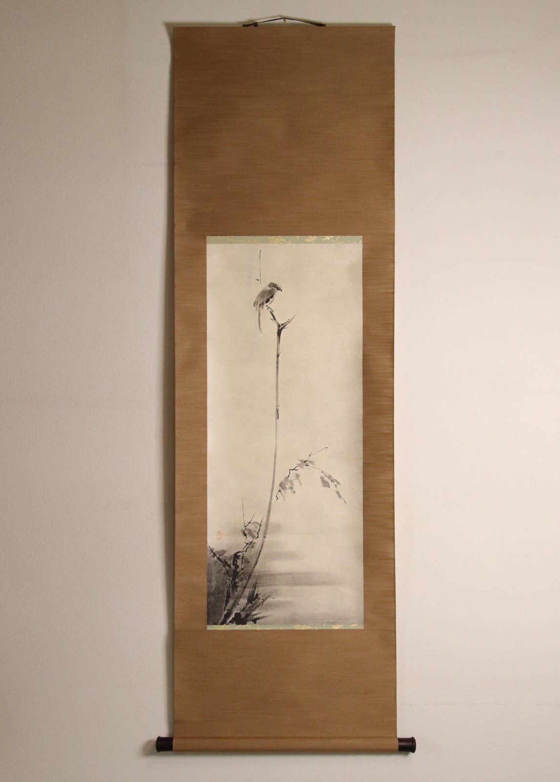 Japanese Hanging Scroll Reproduction of Cultural ‘枯木鳴鵙図’ By 宮本二天 Miyamoto Niten