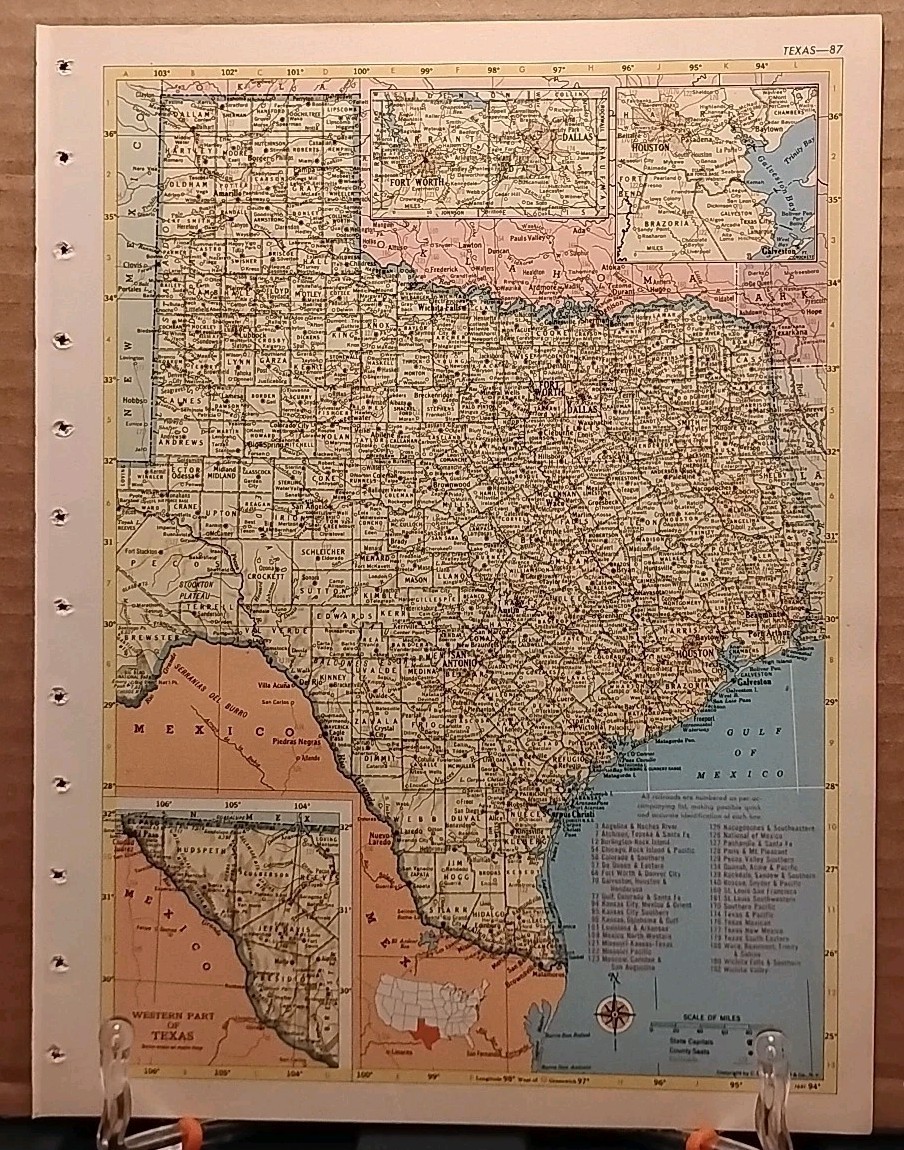 1953 Vintage TEXAS Antique Atlas Map Hammond’s World Atlas Superior Edition