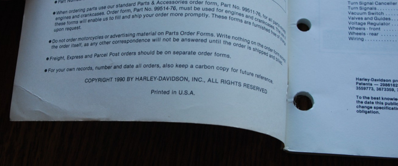 HARLEY DAVIDSON 1991 FIVE SPEED SPORTSTER PARTS CATALOG