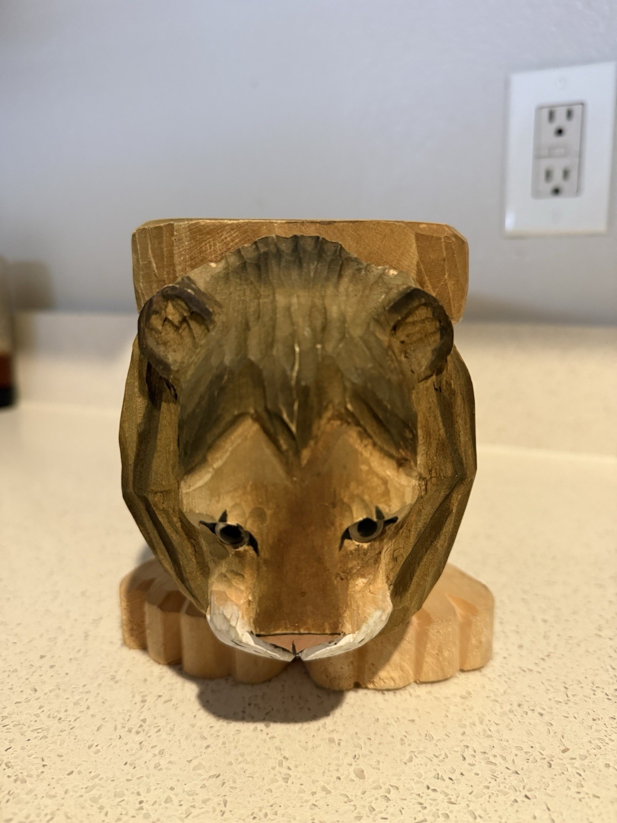 Hand Carved Wooden Lion Stool 10” L Footstool Decore