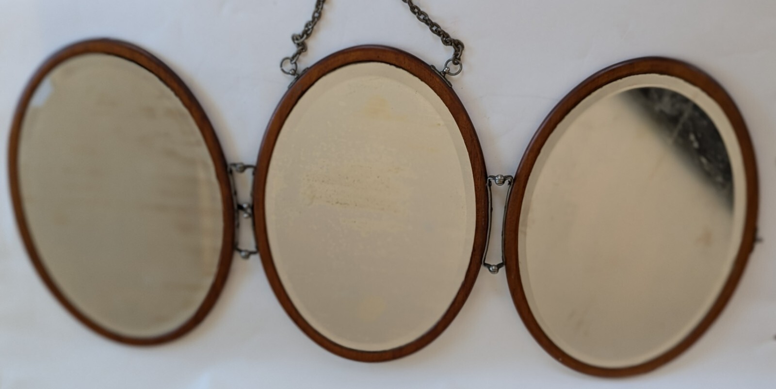Antique Wood Tri Fold Mirror Hanging Shaving Vanity 12″ Tall