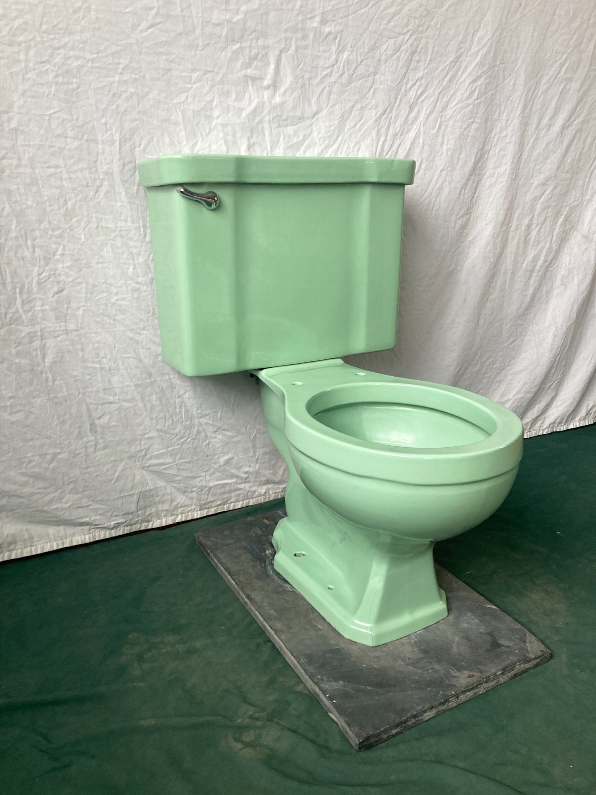 Vintage Mid Century Jade Green Ceramic Toilet Round Bowl Old Case 261-26E