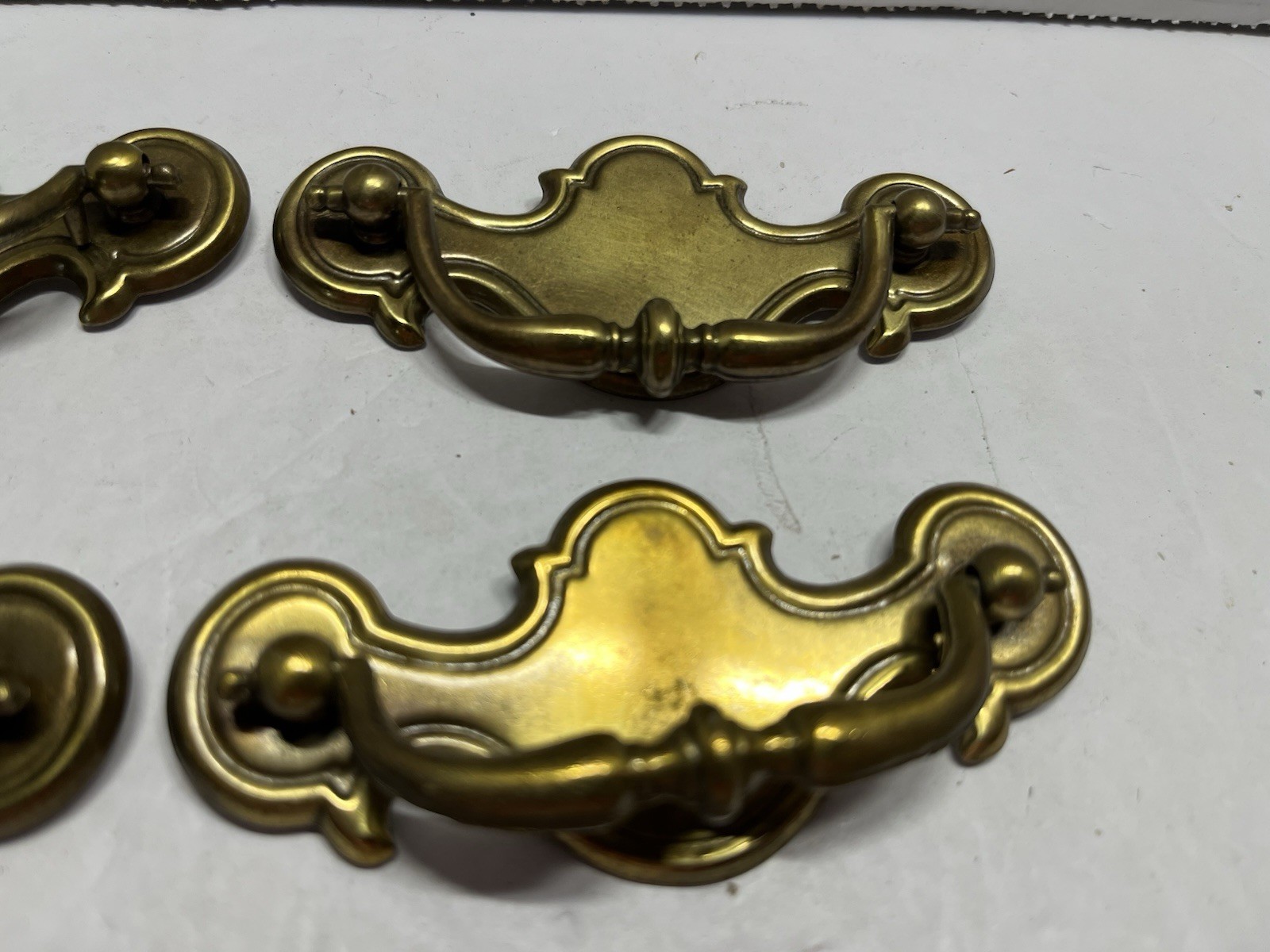 Vintage Lot (4) NOS Brass Plated Batwing Drop Bail Drawer Pulls