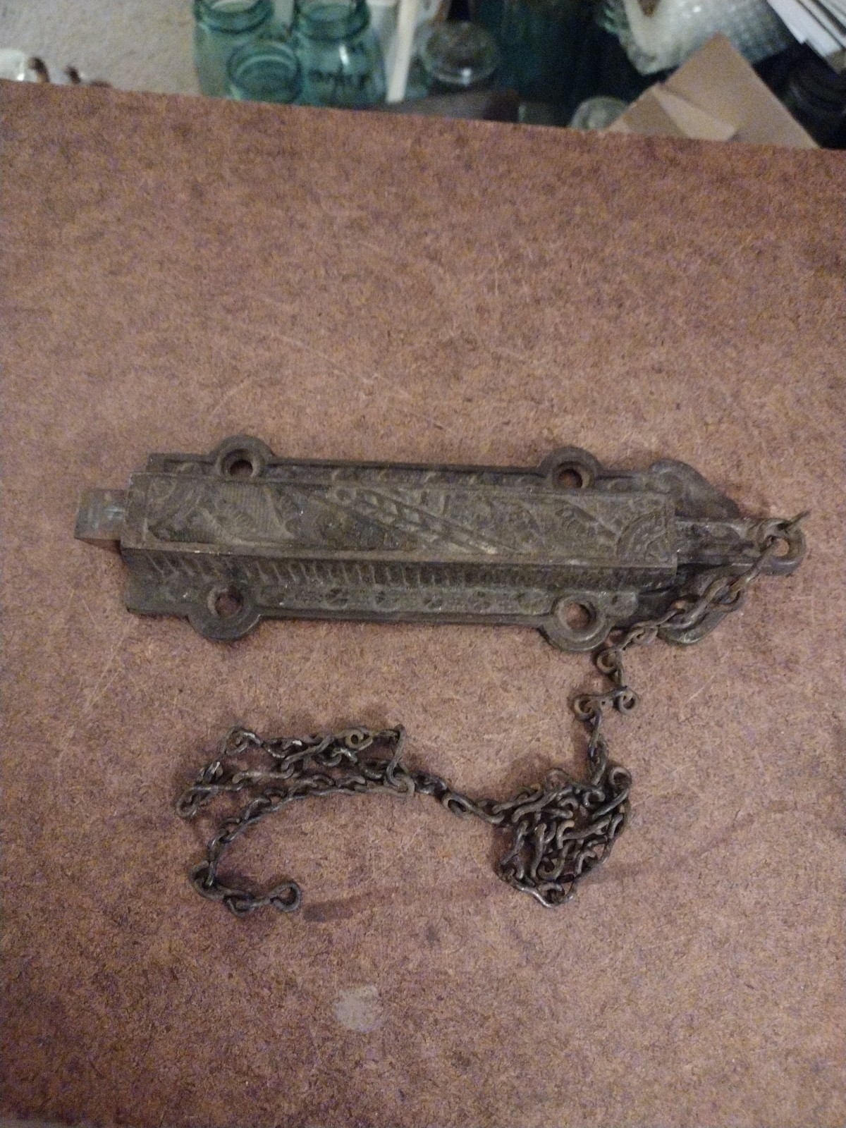 Antique Victorian Eastlake Spring Loaded Slide Bolt Cast Iron Surface Door