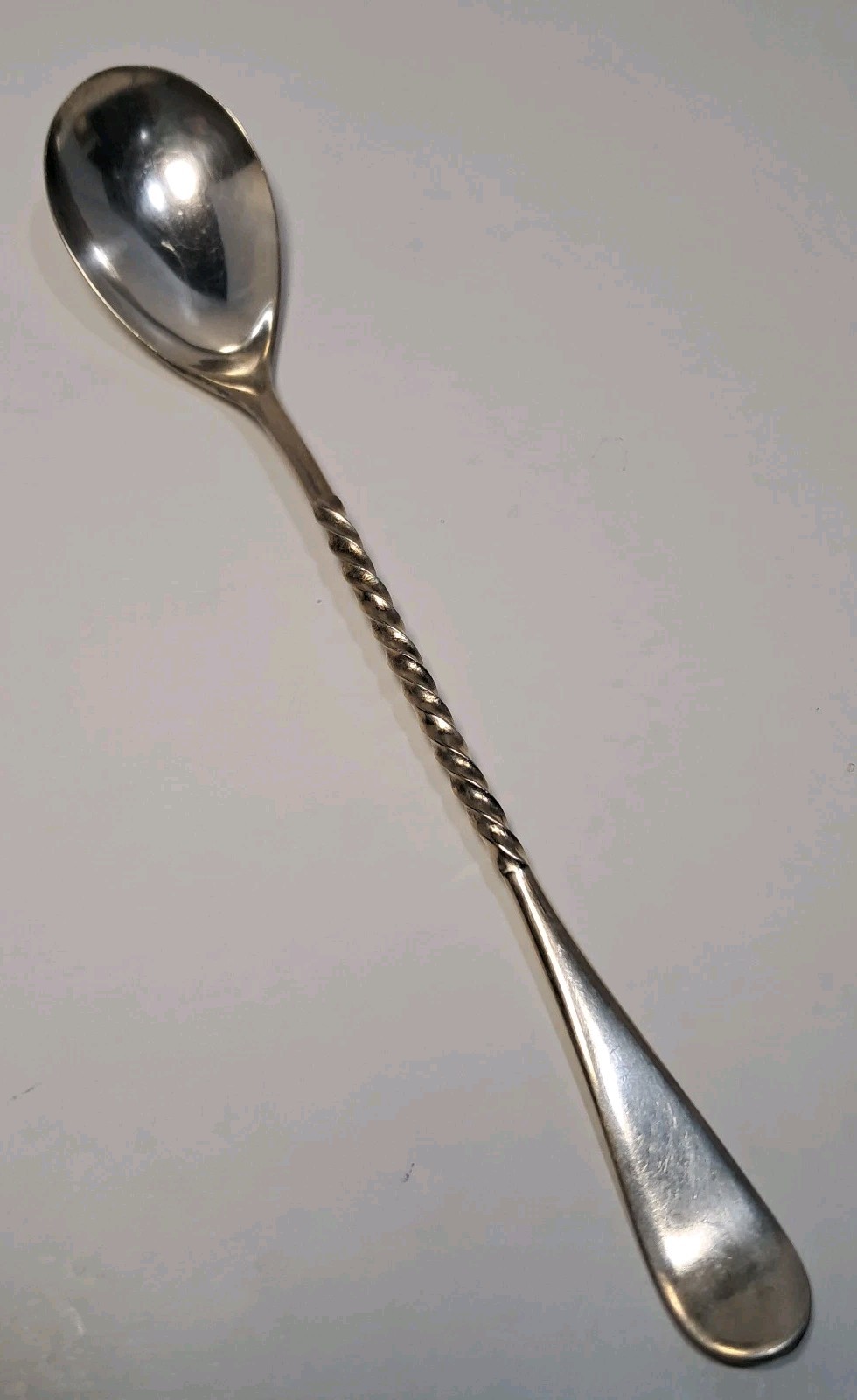 Antique Schwill 7″ Bar Spoon Twisted Handle Silver Plated
