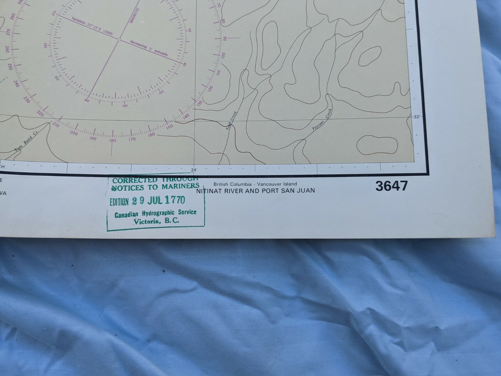 Nautical Chart Maritime Map 1960’s Vintage HO-3647 24X30 VANCOUVER PT SAN JUAN