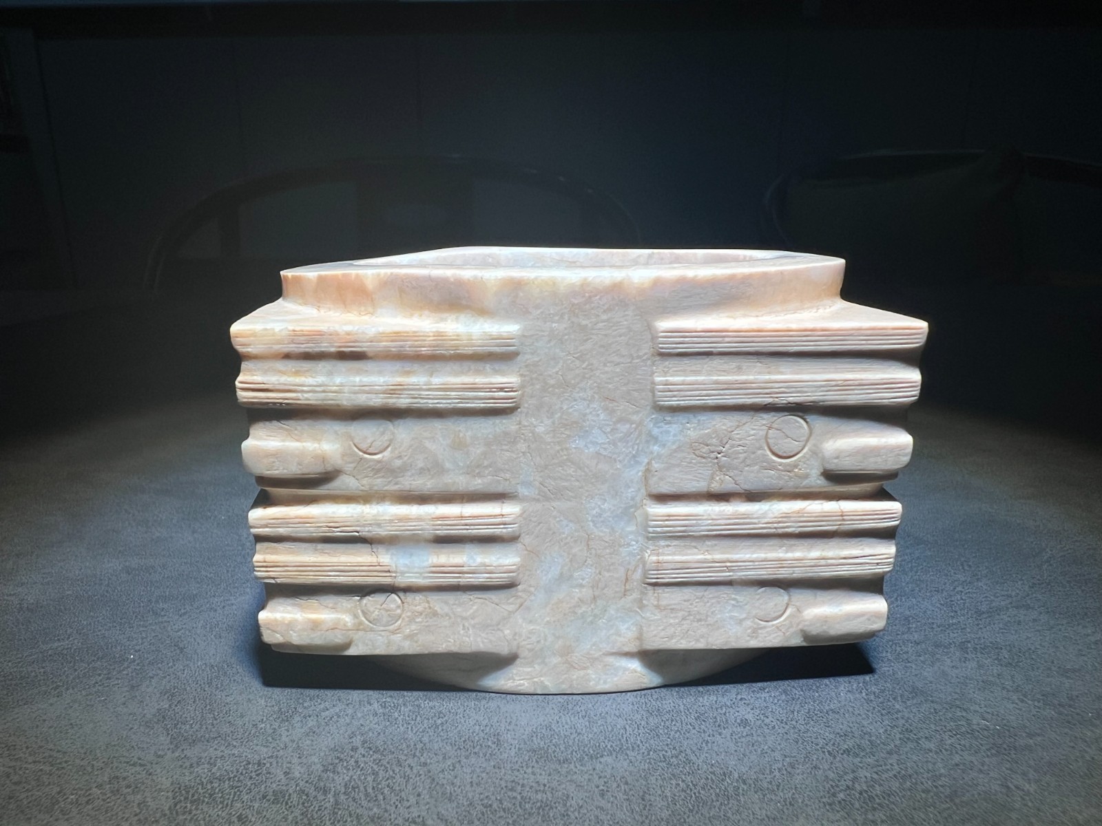 “Liang Zhu” Culture Old Jade Carved God Person Design “Cong” Figure L 7.8 CM