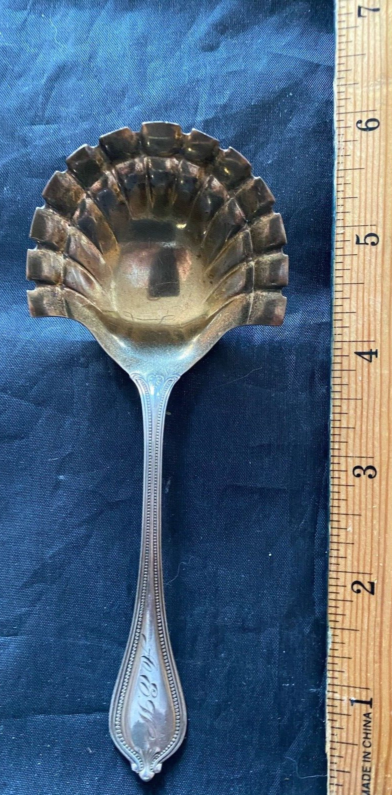 OLD NEWBURY BY TOWLE STERLING SILVER FLATWARE ALMOND SCOOP G/W HEAD MONOGRAMMED