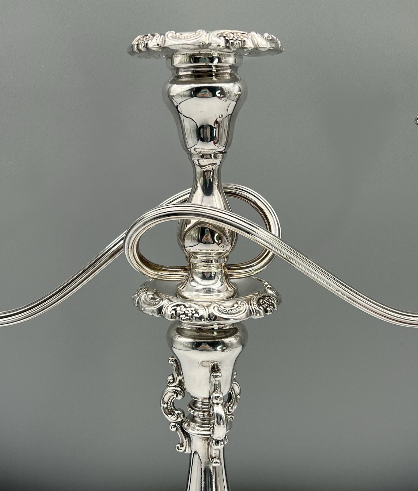 Set 2 BAROQUE 3-light Candelabra WALLACE SILVERPLATE 13″ 14″ CONVERTIBLE 5-lb Pr