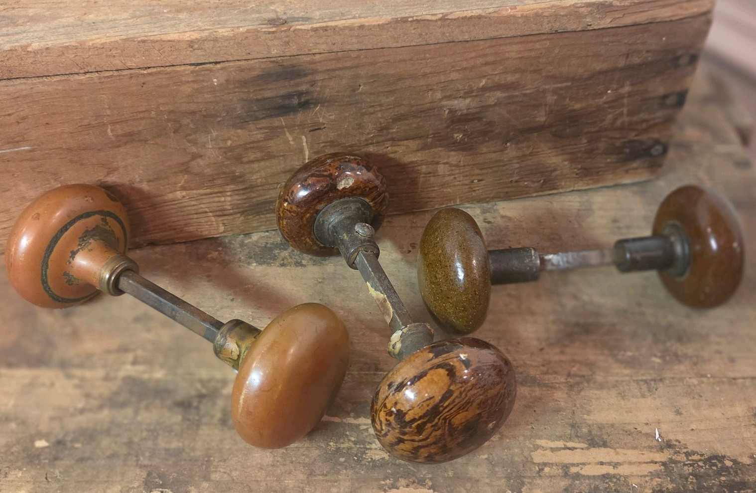Vintage Porcelain Door Knobs Three Sets Of 2 Brown Marble, Bronze, Clay Earth🤎
