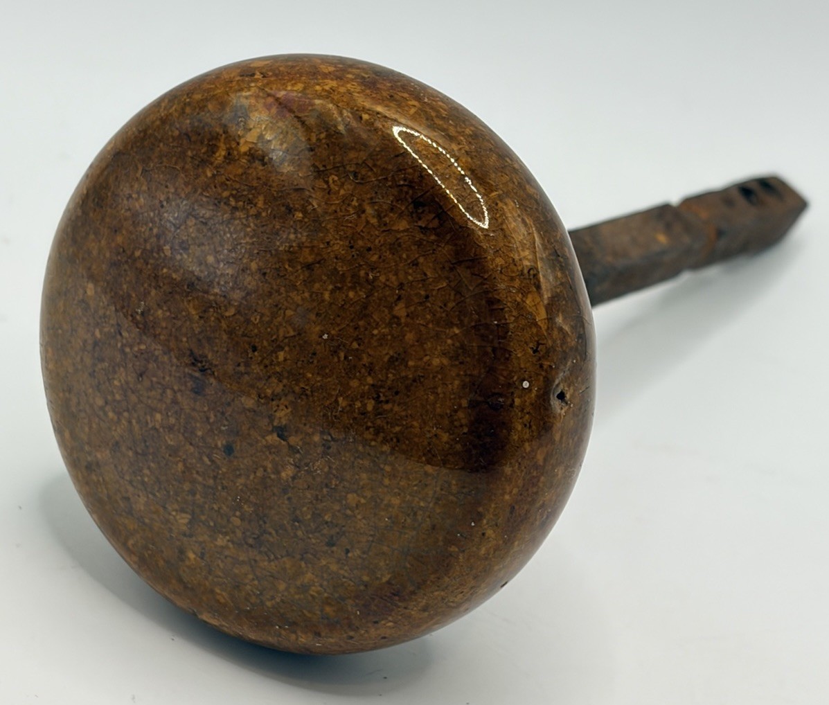 Antique Brown Speckled 2.25” Porcelain Door Knob W/4” Iron Shaft, TN Red Clay?