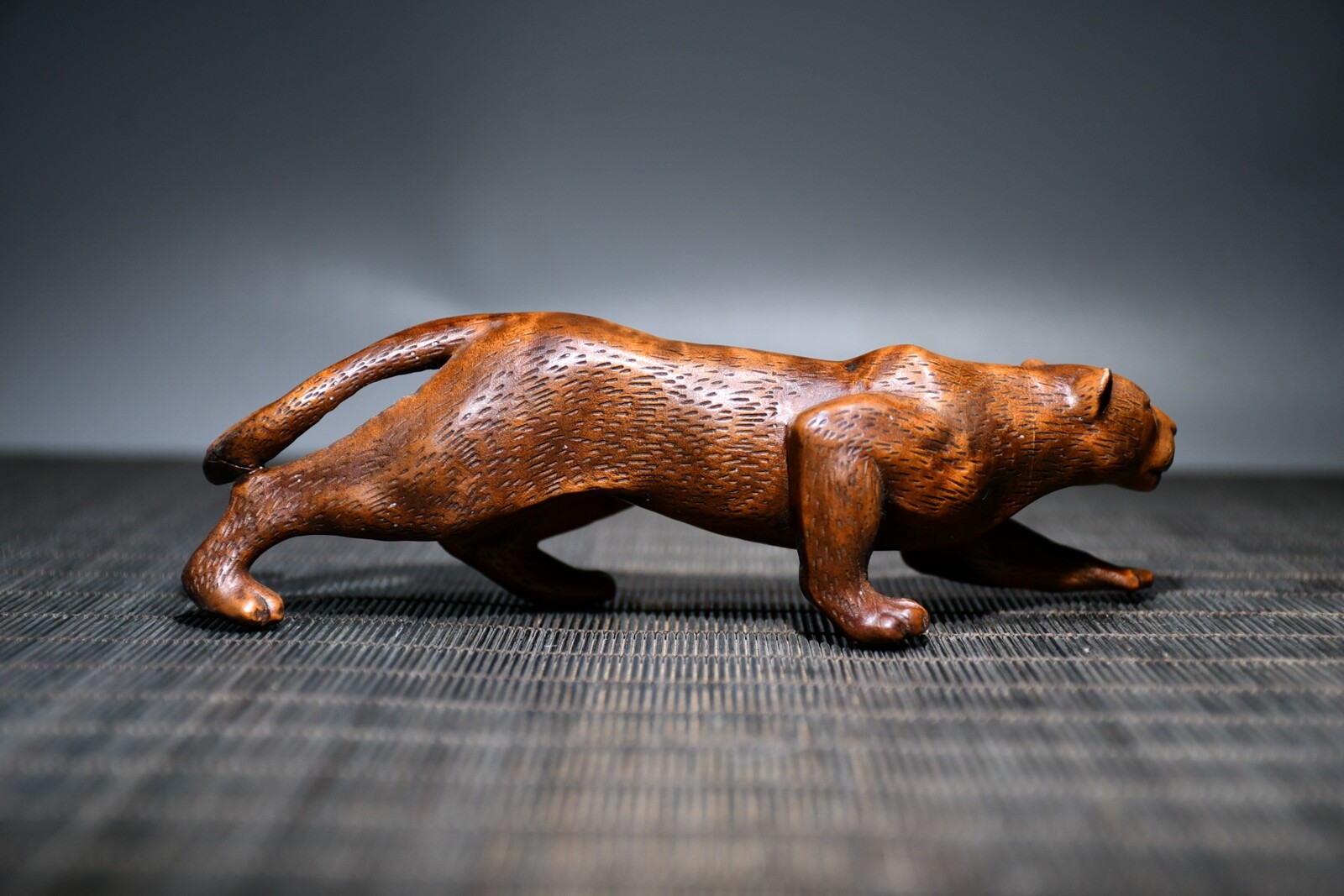 Chinese Boxwood Intricately Carved Leopard Statue Collection Home Decor Art Gift